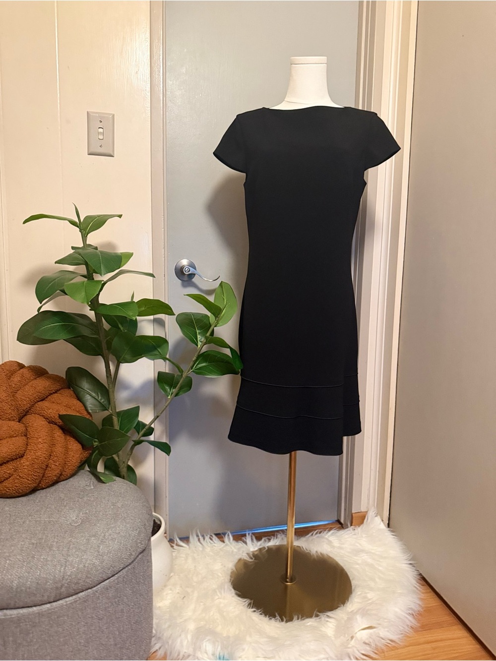 Theory Black Cap-Sleeve Mini Dress